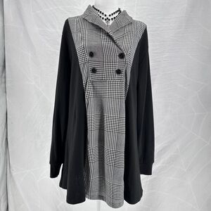 Houndstooth and black tunic top/micro mini dress